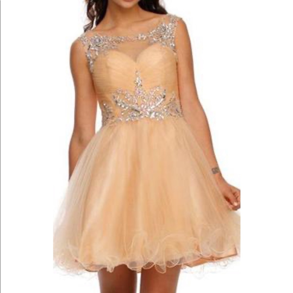 Semi-Formal Dress Light Gold Cap Sleeve- Prom/Hoco